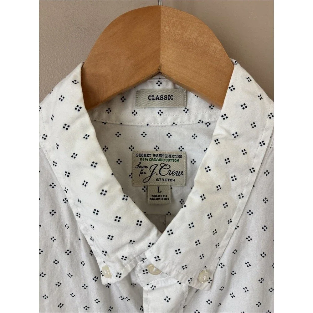 J.Crew Classic Fit Shirt Mens L White Printed Button Up Long Sleeve Cotton